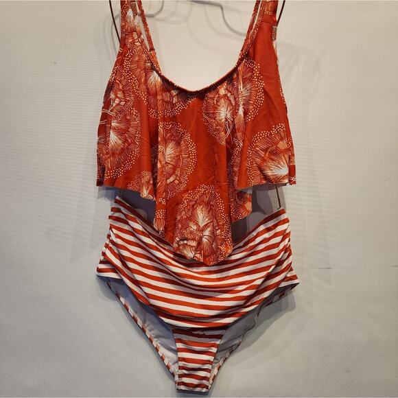 Kabety Womens New 2 Piece Swimsuit Ruffled Racerback High Waist Tangerine 3XL - Picture 3 of 6